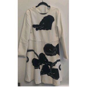 Langdon XL Knee Length Black & White Intarsia Dress Heavyknit Fit & Flare Style